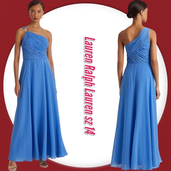 Lauren Ralph Lauren Women's Dress Georgette One-Shoulder A-line Flowy Gown Maxi - Picture 1 of 10
